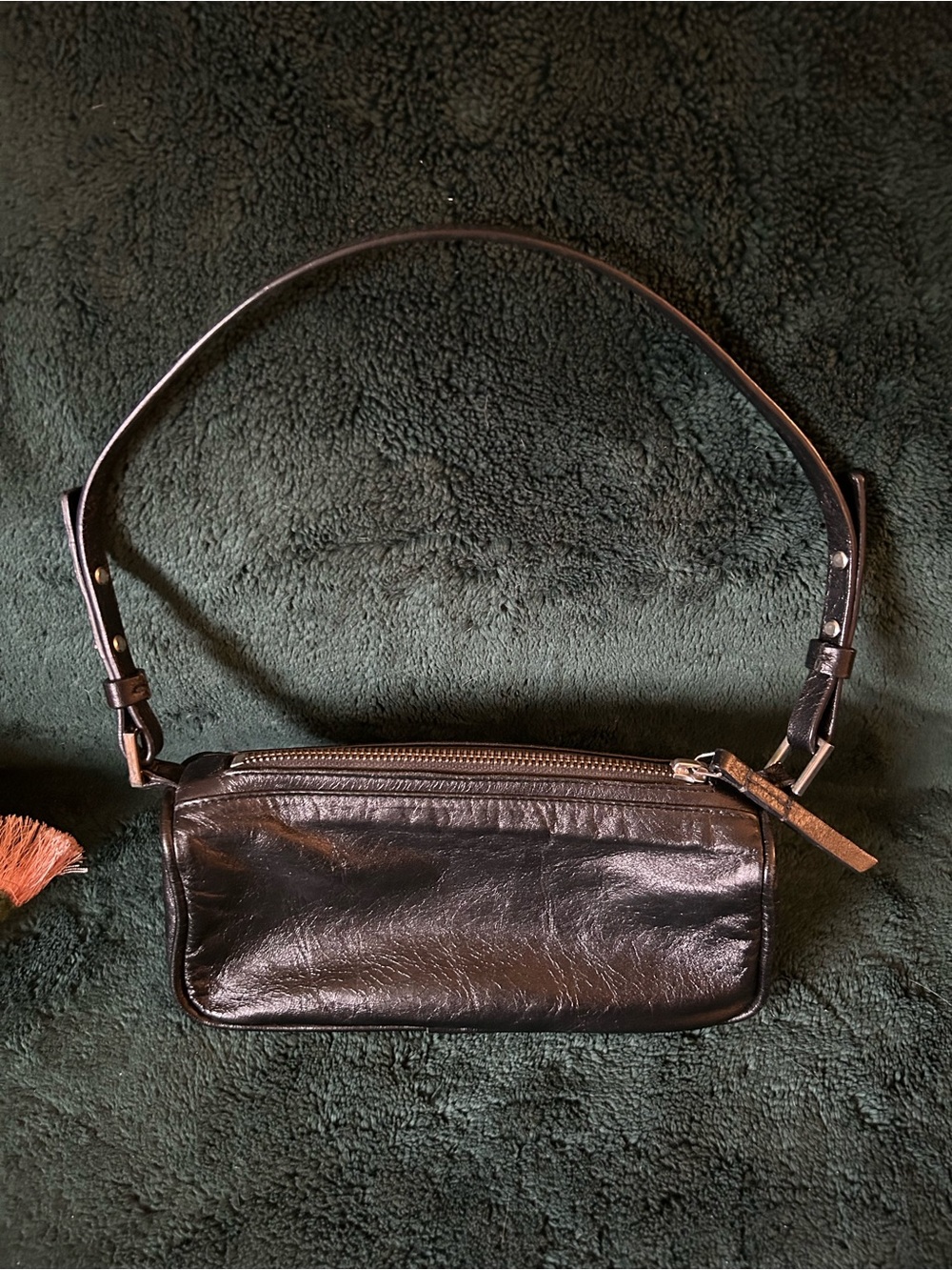 BY FAR Black Leather Small Shoulder Bag with Zipper Accent
